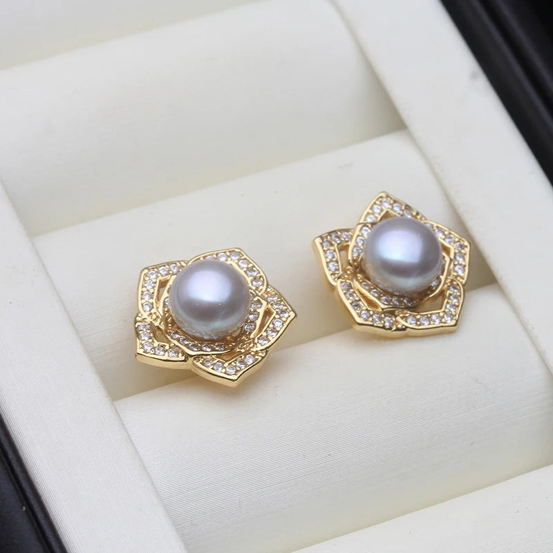 Real Cultured Freshwater Pearl Earring for Women,Wedding Cute Gold Plated