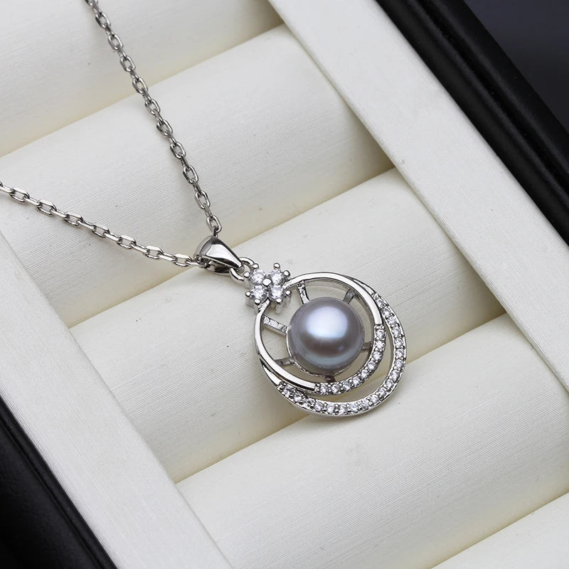 Real 925 Silverpearl Pendant On The Neck Women,Cultured Natural Fresh Water Pearl Pendant