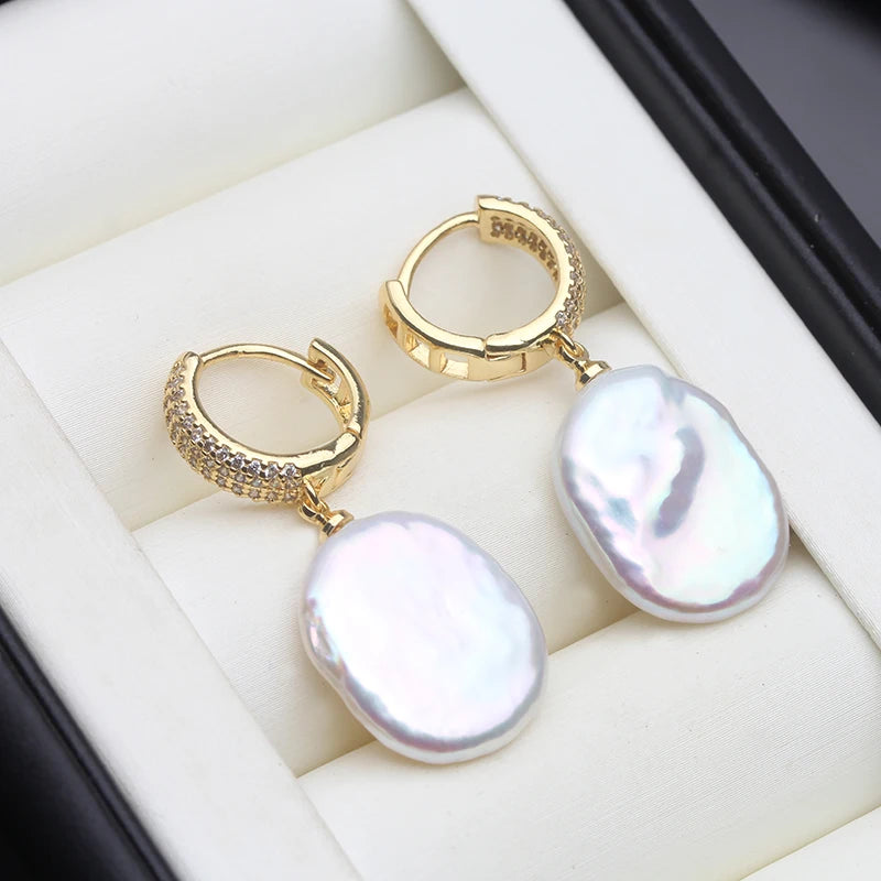 Real Fresh Water Baroque Pearl Earrings For Woman,Bridal Gold Plated Hoop Earrings