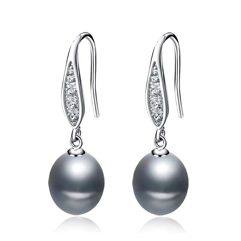 Real Grey Freshwater Pearl Earrings 925 Silver Pearl Drop Earring