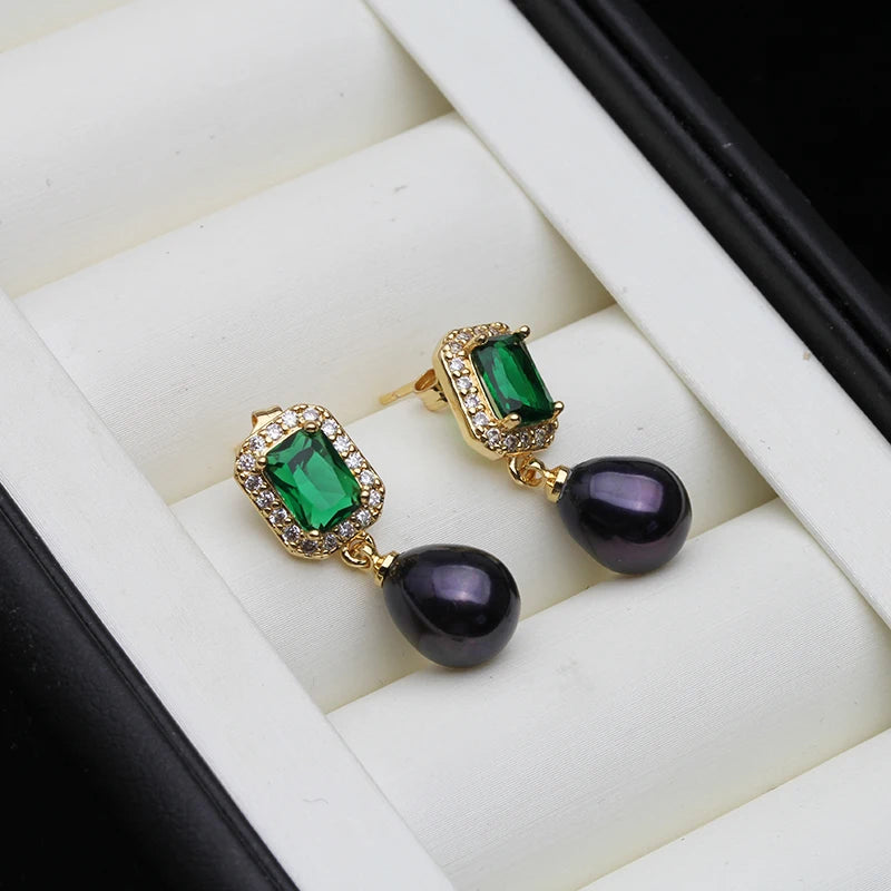 Real Natural Black Pearl Earrings For Women,Fresh Water Gold Plated Earrings