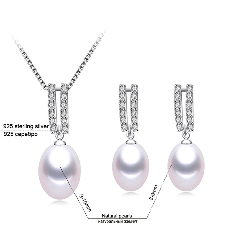 Genuine Natural Pearl Necklace And Earrings Set 925 Silver
