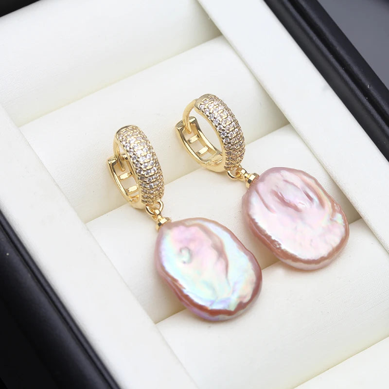Real Fresh Water Baroque Pearl Earrings For Woman,Bridal Gold Plated Hoop Earrings