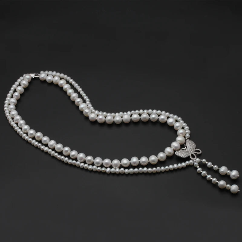 Real Natural Freshwater Double Pearl Necklace Choker