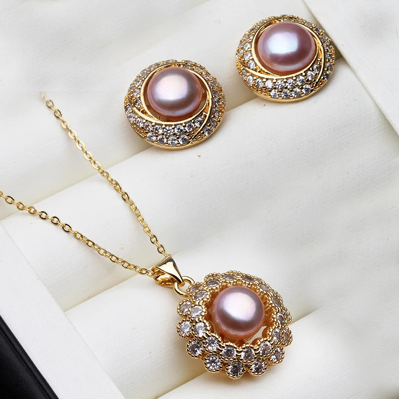 Natural Freshwater Pearl Necklace and Earrings Boho Pearl Jewelry Set