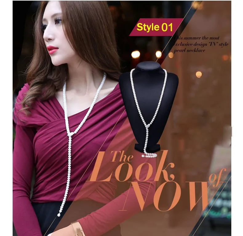 Real Natural Long Pearl Necklace For Women,Wedding Fresh Water Pearl Necklaces