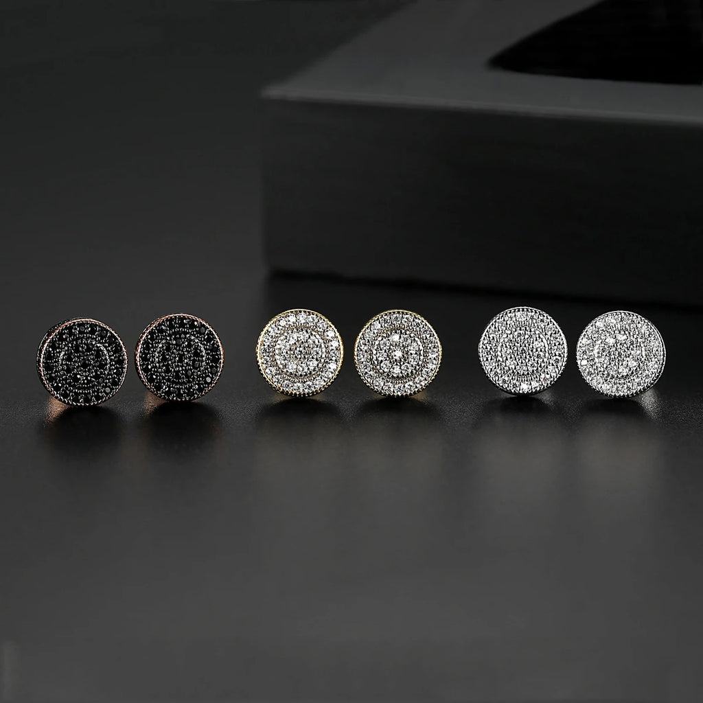 Elegant Small Hip Hop Round Stud Earrings Korean Style AAA Black/White Cubic Zircon Fashion Jewelry for Men/women