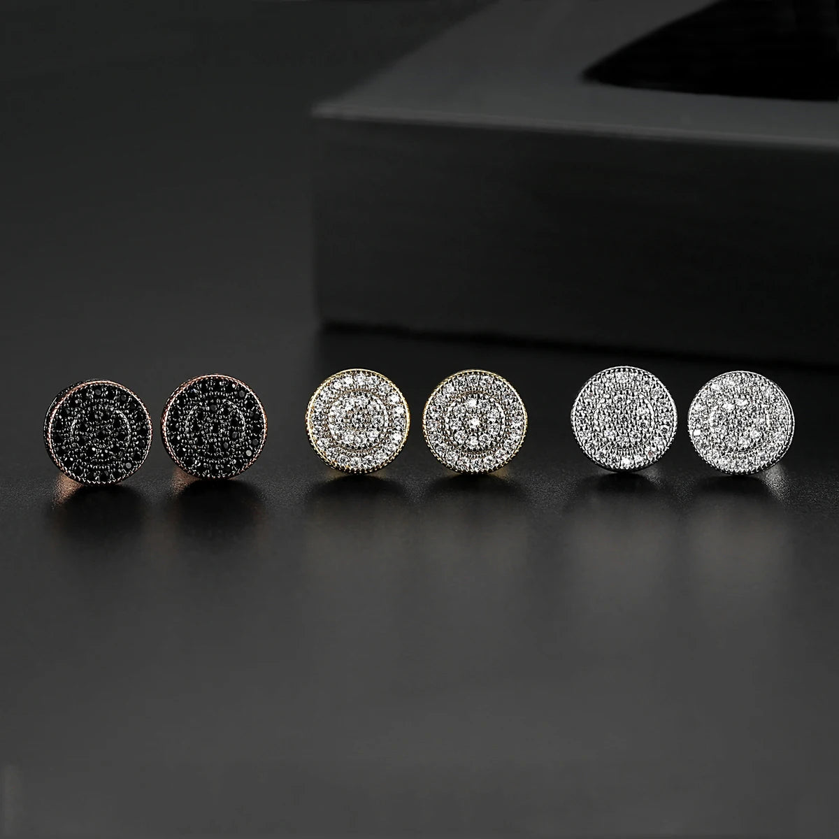 Elegant Small Hip Hop Round Stud Earrings Korean Style AAA Black/White Cubic Zircon Fashion Jewelry for Men/women