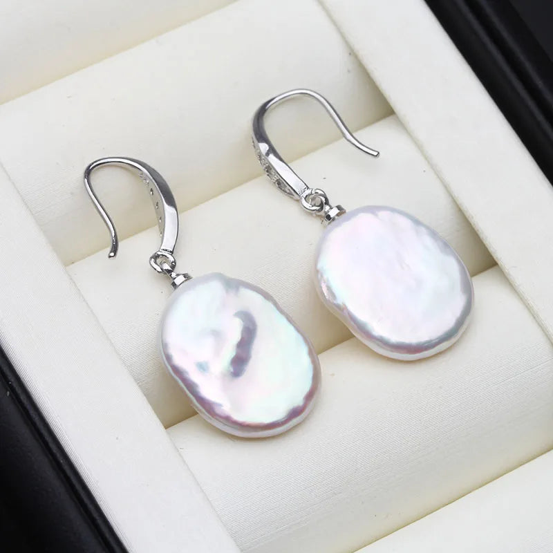 Trend Natural Baroque Pearl Earrings for Women Cute 925 Silver Pearl Earrings