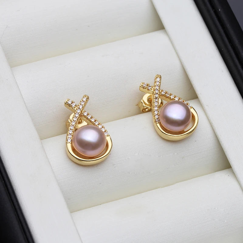 Genuine Bridal White Natural Pearl Earrings For Woman,Trendy Stud Earrings