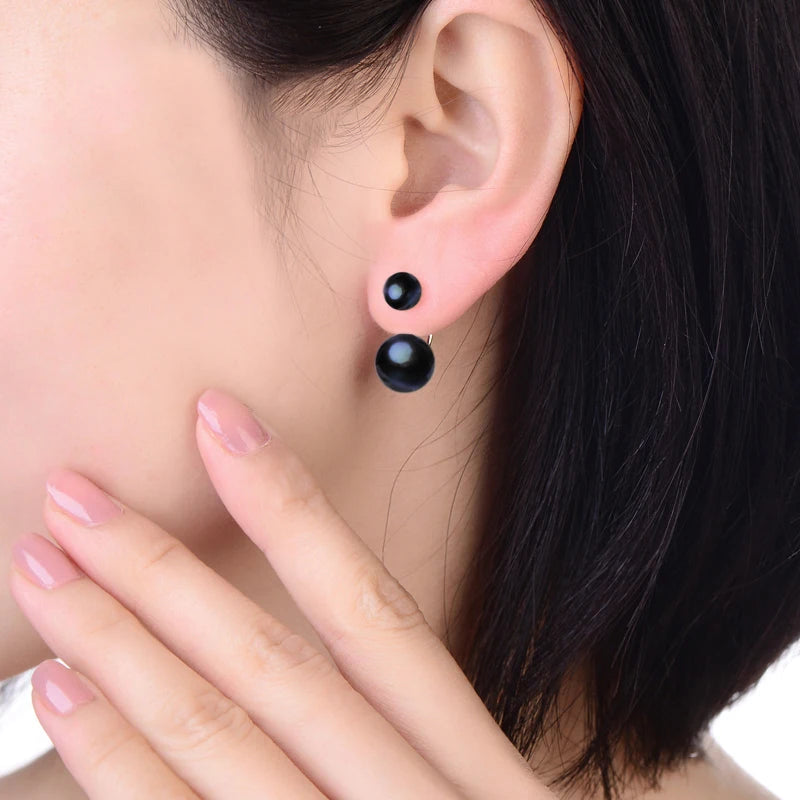 Natural Pearl Stud Earrings Jewelry S925 Sterling Silver Genuine