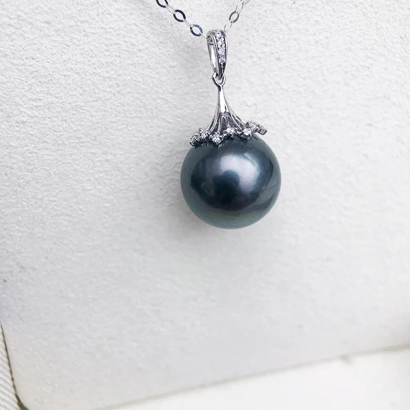 Real Natural Black Tahitian Pearl Pendant Women,925 Silver Large Pearl Pendant Jewelry