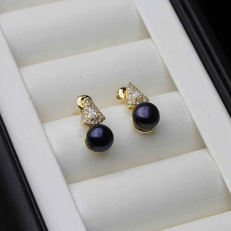 Real Freshwater Natural Pearl Earrings For Women,Beautiful Gold Plated Stud Earrings Pearl