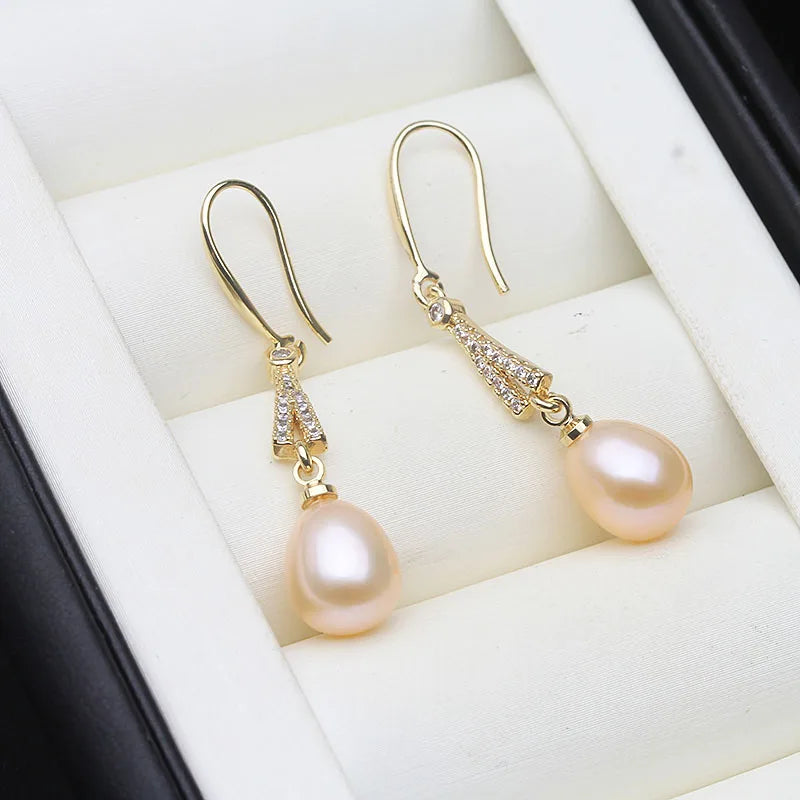 Real Freshwater Pearl Dangle Earrings For Women,18k Gold Plated Pearl Stud Earring